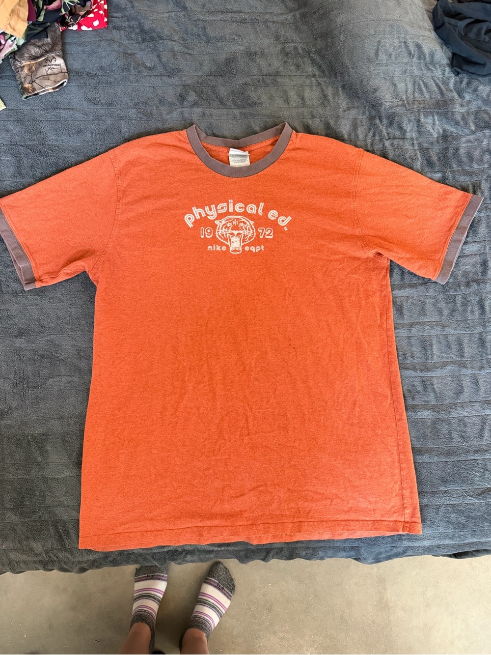 Vintage Style Nike Orange Ringer Tee with 'Physical Ed' Graphic